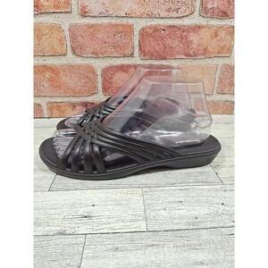 OKABASHI Women's Venice Slide Black Strappy Sandals Size Med 6.5 - 7.5 Made USA